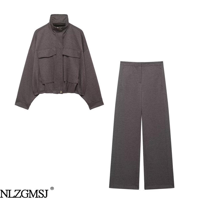Spring 2026 European-American Style Pilot Jacket & High-Waisted Pants Set XS