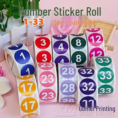 Self-Adhesive Round Number Stickers 1-33 – Colored Serial Identifier Labels Roll