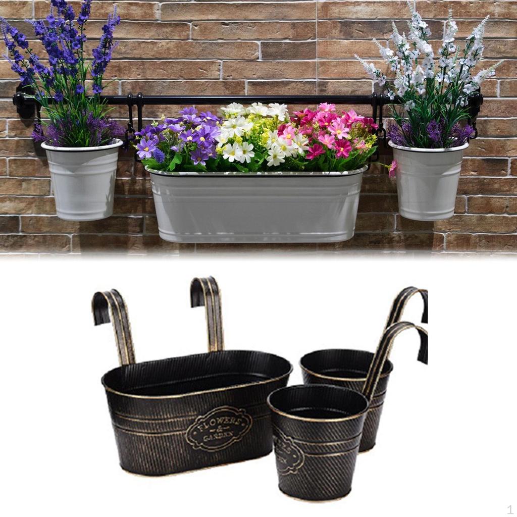 3 Pieces Hanging Flower Pots Plant Garden Decor Home Decoration Fence Planters Wall