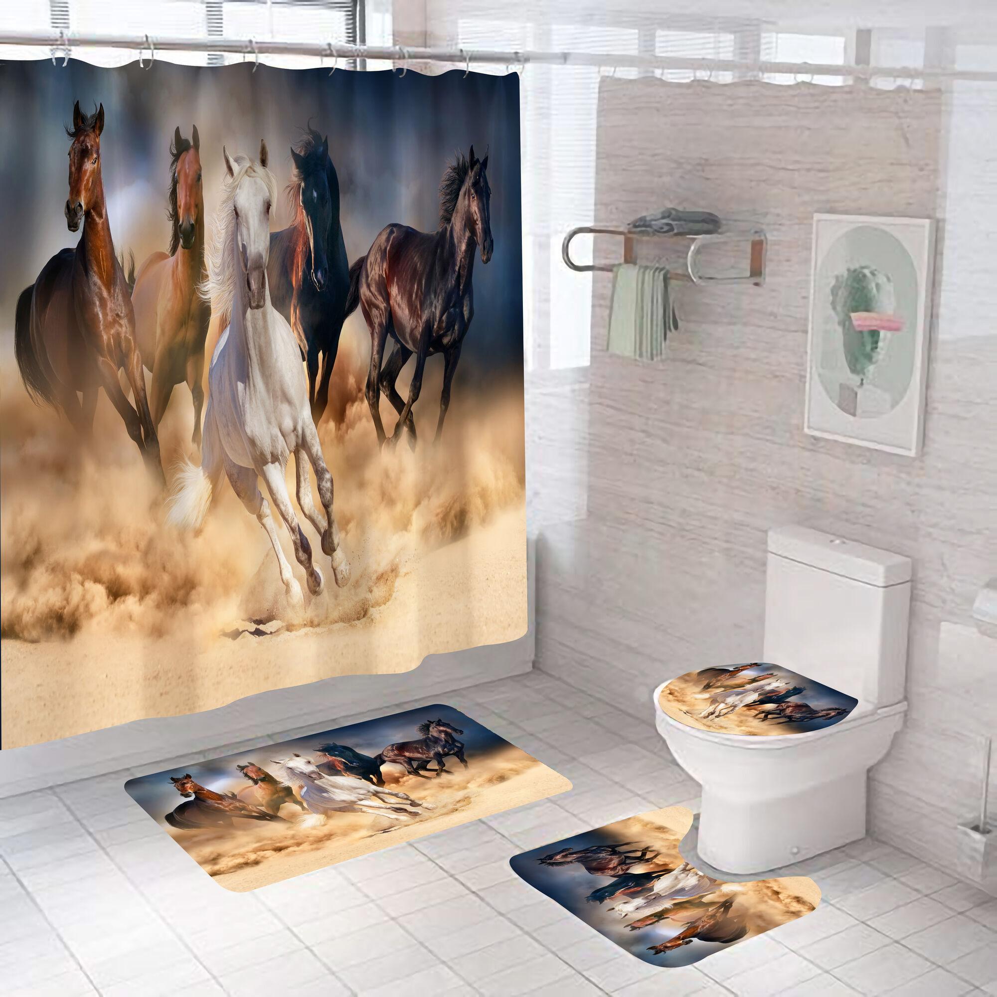 

Horse Running Shower Curtains Bathroom Decor Aniaml Printed Waterproof Polyester Fabric Home Bath Bathtub Curtain Set With Hooks 1pc90x180curtain