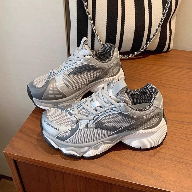 

~ Кожаные кроссовки на толстой подошве 6 см, новая обувь для папы, женские осенние кроссовки для увеличения роста, повседневная спортивная обувь 40 серый