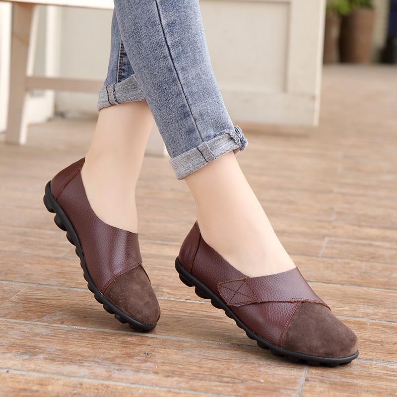 Woman's Flats Loafers Shoes Soft PU Leather Casual Shoes Big Size 35-44 Mocassin Boat Shoes for Women Hook Loop
