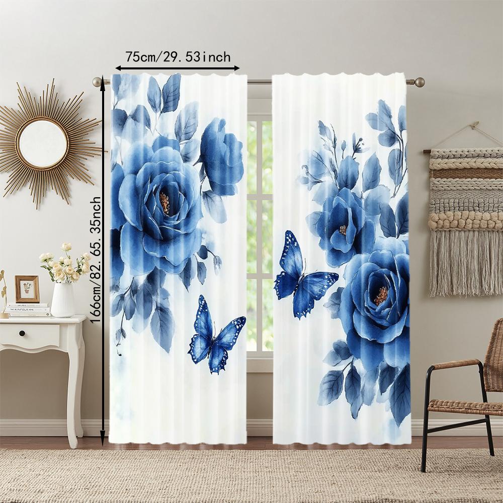 2 Pcs   Versatile Polyester Transparent Curtains for Home Decoration Butterfly Floral for Use In Bedrooms and Living Rooms