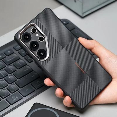 Business Sle Carbonfaser-Textur Legierung Linse Erhöhter Schutz Case Für Samsung Galaxy S26 S25 S24 S23 Ultra Magnetisches Kabelloses Laden Anti-Drop Abdeckung