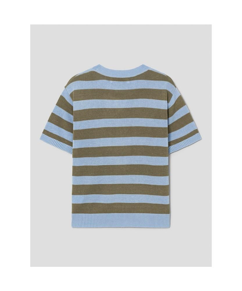 8SECONDS Short-Sleeved Striped Pullover Sky Blue