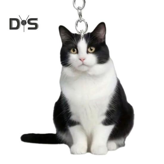 Katt Nyckelring Dubbelsidig 2D Platt Akryl Husdjur Hängande Dekoration Livslik Katt Nyckelring Tillbehör för Bilspegel Fönster Ryggsäckar