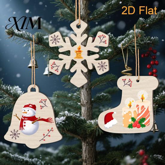 Wooden Hanging Ornaments 10Pcs 2D Christmas Ornaments, Blank DIY Craft Tags, Decorative Props Tree Decorations, Unfinished Wood Slices for Painting