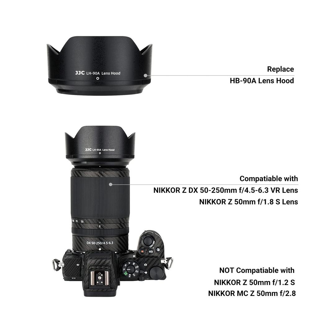 JJC Reversible Lens Nikon for Nikon Nikkor Z 50mm S Specs Nikkor Z DX VR Compatible with Nikon Z50II and Hood, HB-90A Compatible, F1.8 & 50-250mm