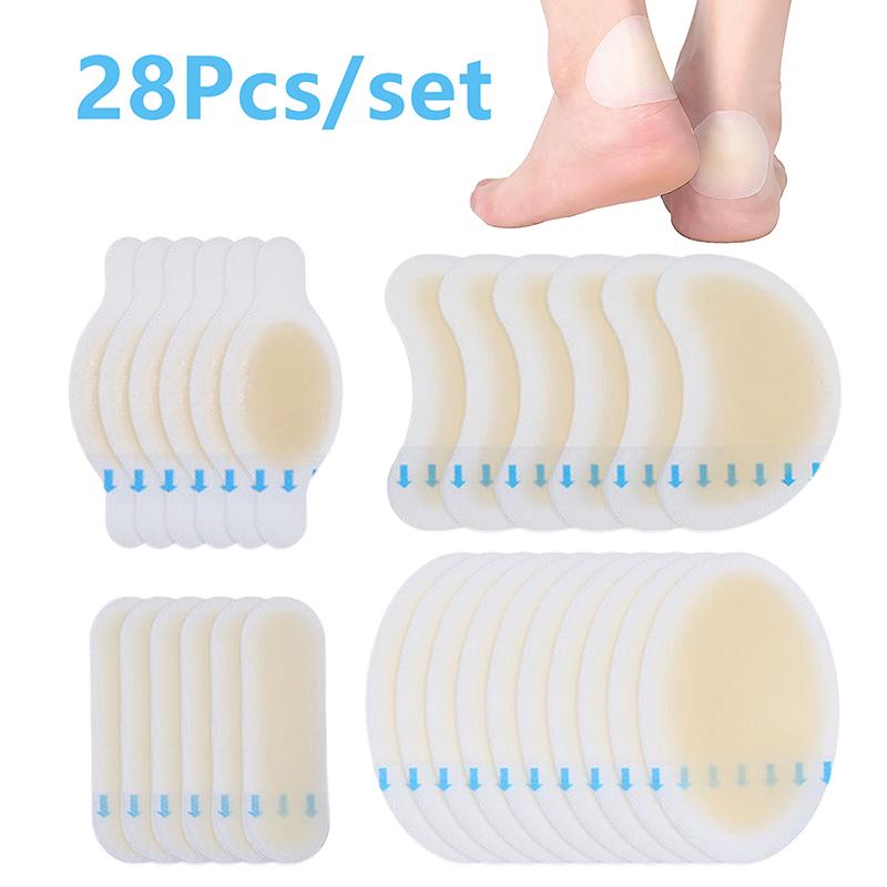 28Pcs Blister Plasters Invisible Hydrocolloid Gel Blister Bandages Blister Cushion Pad For Heel Foot Toe And Guard Skin