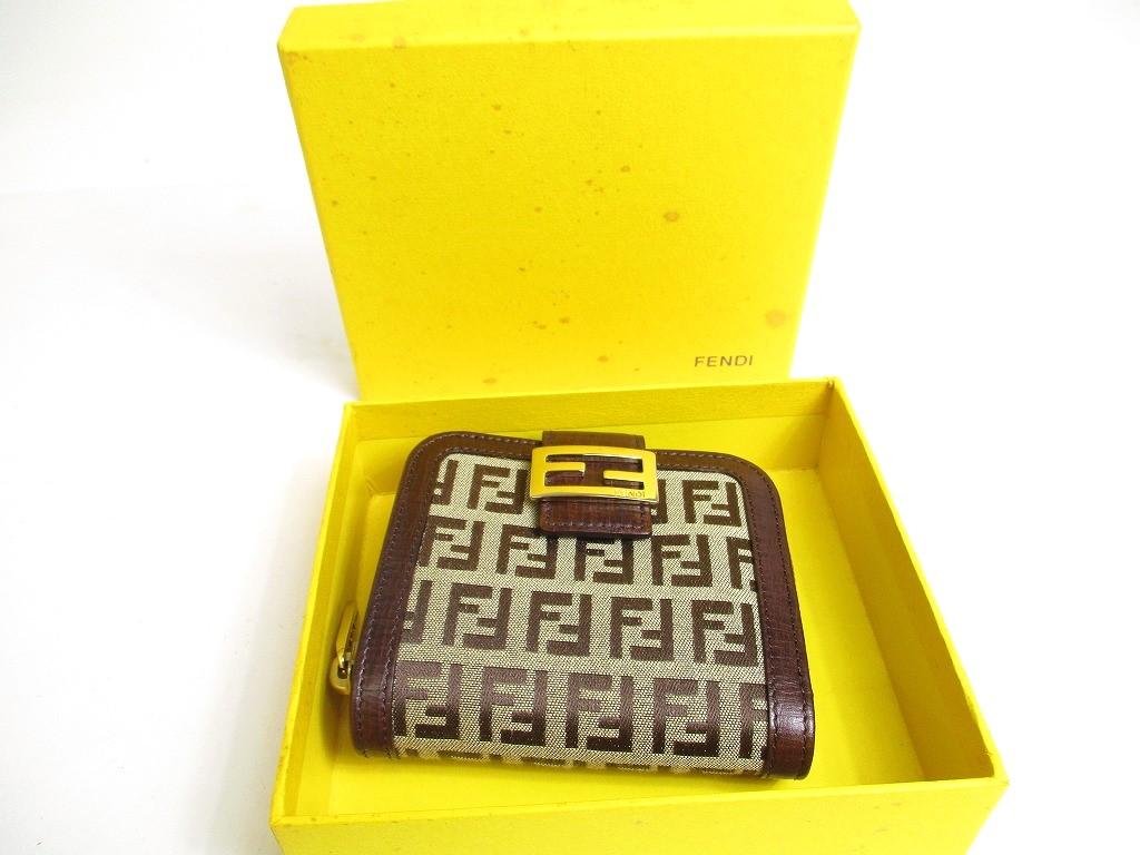 Authentic FENDI Zucca Canvas Brown Leather Bifold Wallet Compact Wallet #a466  Refurbished
