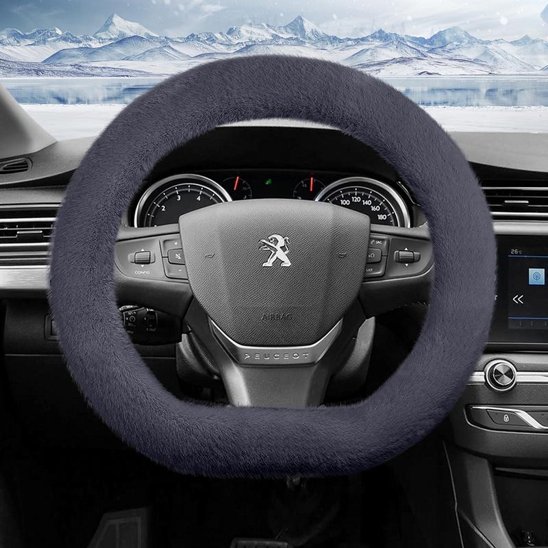 Suitable for Peugeot Long Plush Steering Wheel Cover, Fashionable Autumn and Winter Warm Non-Slip Protective Cover 208 2008 308 508 5008 408 4008
