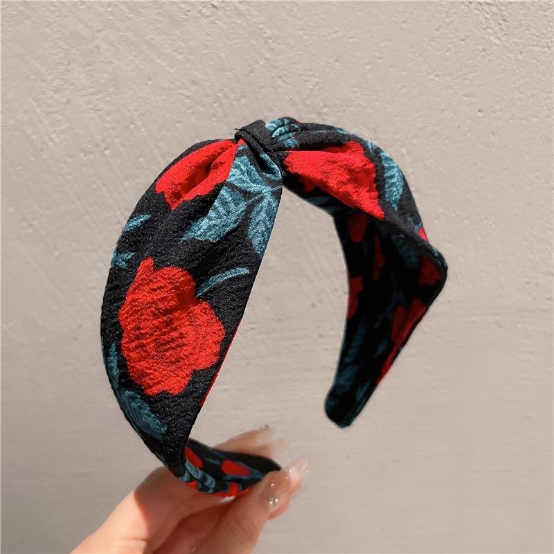 

Изысканные женские повязки для волос с принтом роз и узлом из ткани, женские для вечеринок, для шопинга, обруч для головы широкий, женские повязки для фотографий