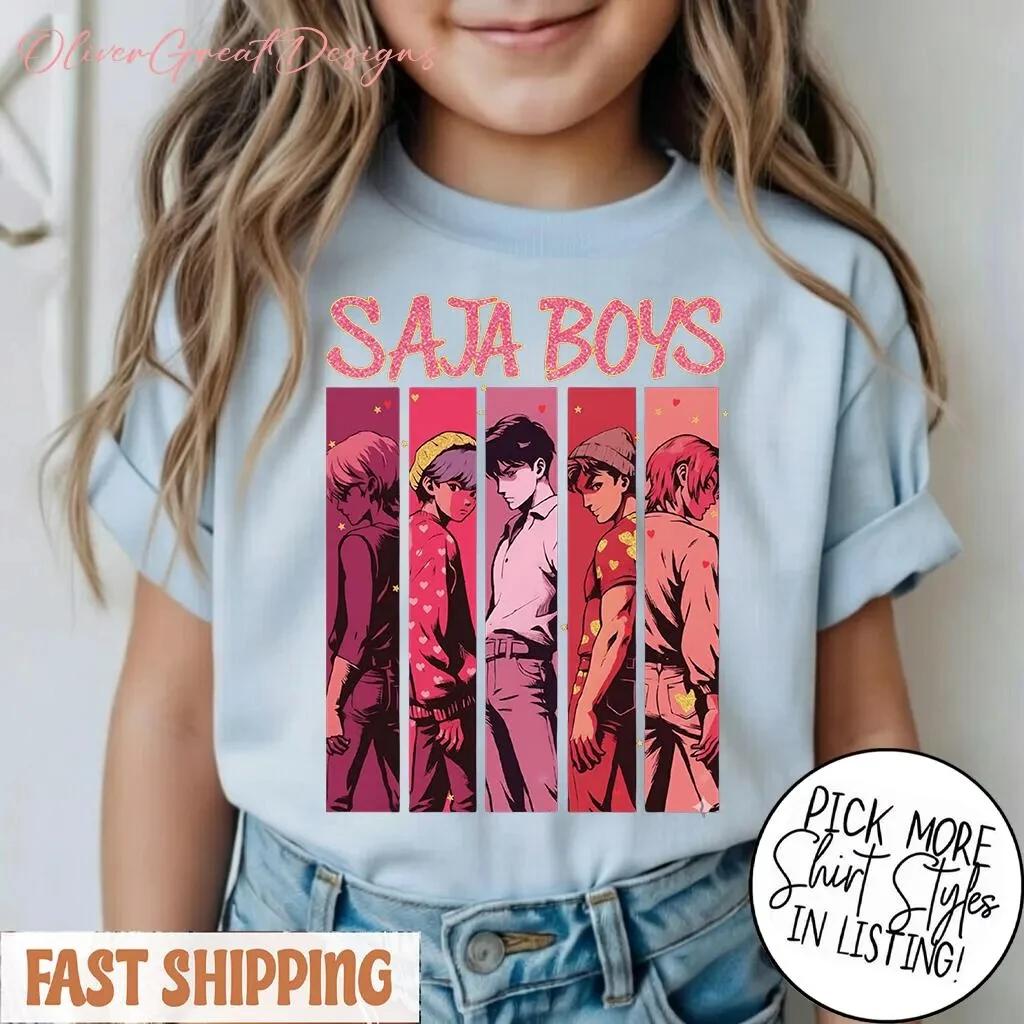 SAJA BOYS Anime Kids T-Shirt Retro Y2K Aesthetic Print Short Sleeve Tee Casual Summer Top for Boys Girls