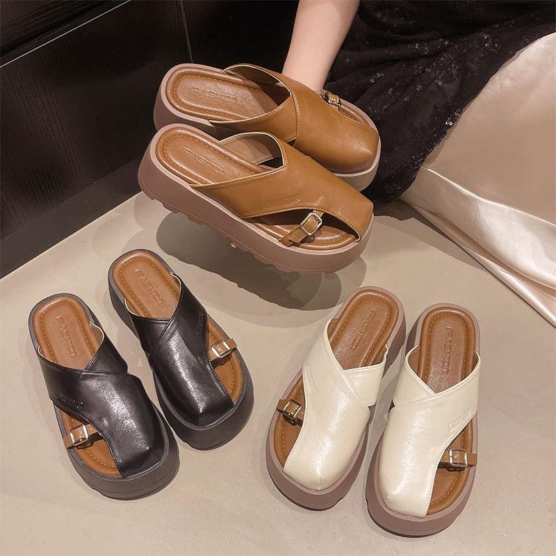 Retro fashion muffin thick bottom comfortable versatile lazy sandals women's outer wear 2025 spring and summer new bag head half slippers