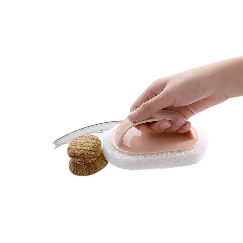 Original Solid Color Stripe Handle Kitchen Cleaning Brush and Sponge