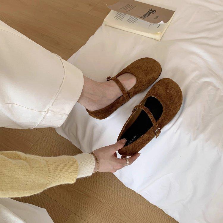 Retro late evening wind suede Mary Jane shoes children autumn and winter new red ballet light mouth soft flat single shoes women