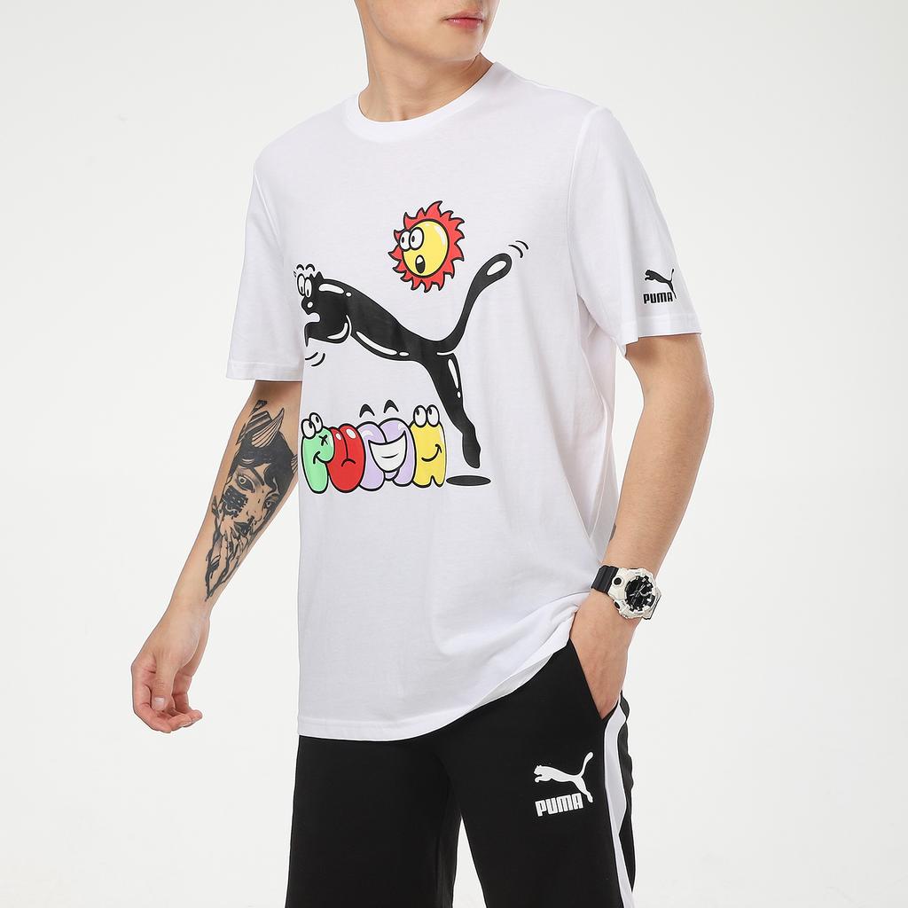 Puma Fun Print Logo Sport Crew Neck T-Shirt Men Tops White 532612-02