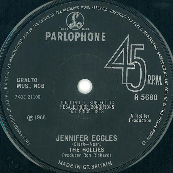 

7inch Record HOLLIES Jennifer Eccles R5680 Parlophone 1968 UK Rock Used
