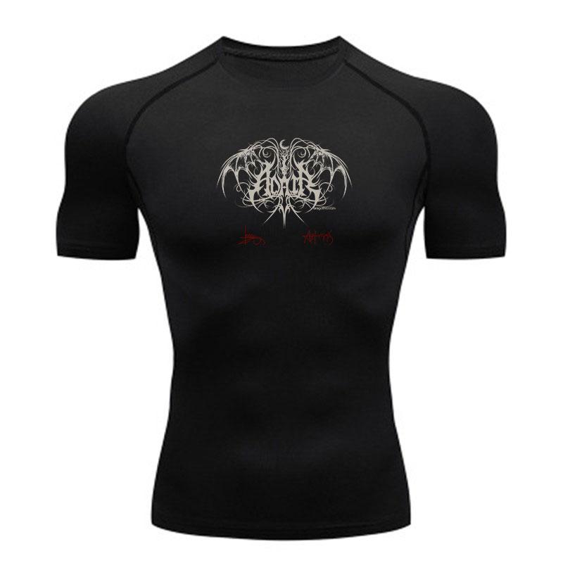 Men's Quick Dry Compression Workout T Shirt, Gothic Swirl Pattern Athletic Breathable Stretchy Undershirt for Gym Running Training Active Wear