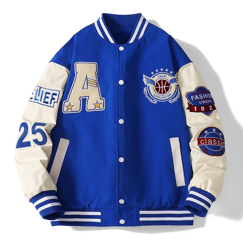 Flocked Embroidered Baseball Collar Jacket for Men and Women, Spring and Autumn New American Casual Loose Jacket