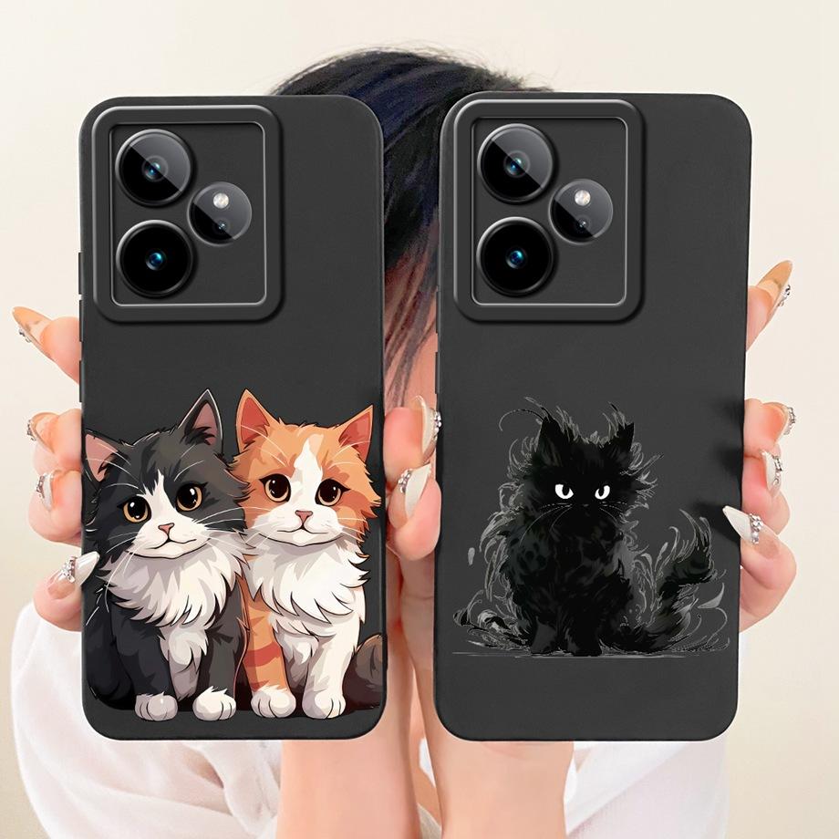 Cartoon Cat Painting Phone Case For Realme GT 7 7T GT 8 Pro 2 Pro GT5 Neo GT3 GT2 Cover Soft Matte Silicone Daisy Flower Bow