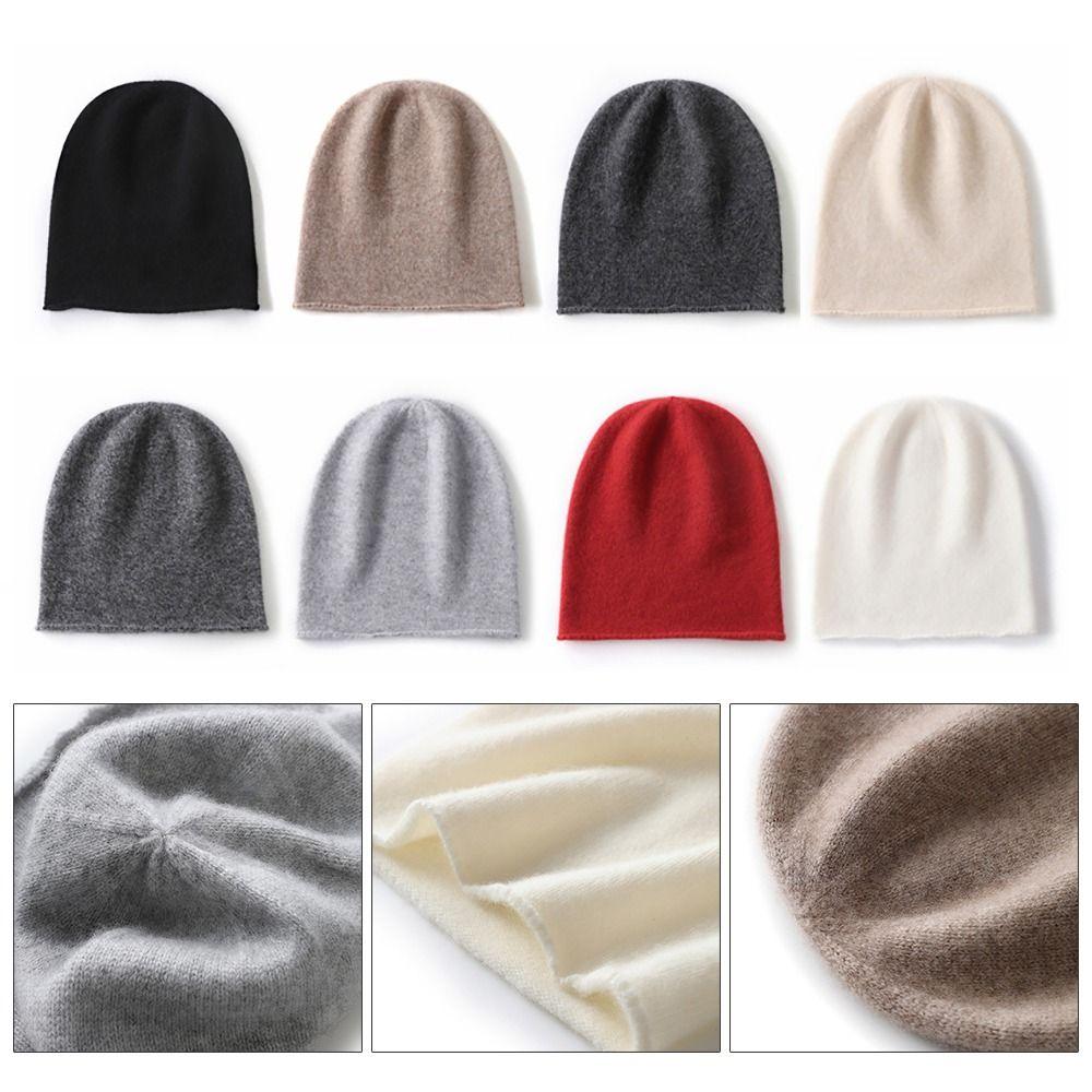 Fashion Cashmere Cashmere Knitted Hat Solid Color Unisex Winter Warm Cap Rolled Edge Beanie Hat