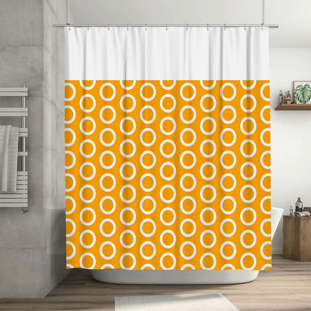 Modern White Bathroom Shower Curtain With Yellow Circular Print Pattern Ideal Decor For Bathrooms (60X72 Inches)