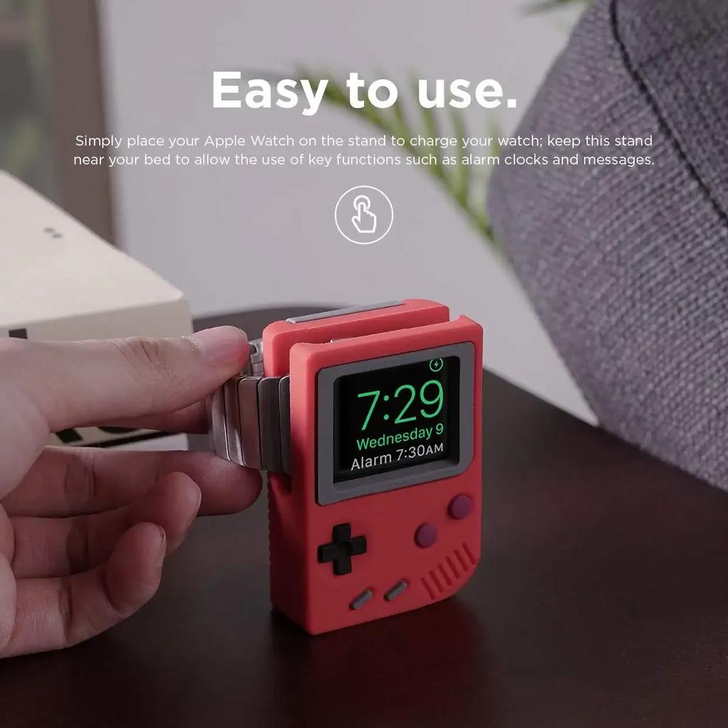 Schreibtischhalter für Apple Watch Ladegerät Ständer Retro-Computermuster Ladestation für iWatch 10 9 8 7 6 5 4 3 2 SE Silikon-Dock