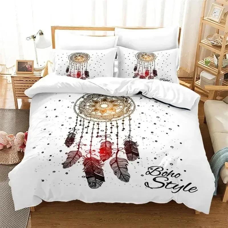3D Print Dreamcatcher Bohemia Mandala Feathers Comfortable Duvet Quilt Cover Pillowcase Bedding Set Decoration Home Textile