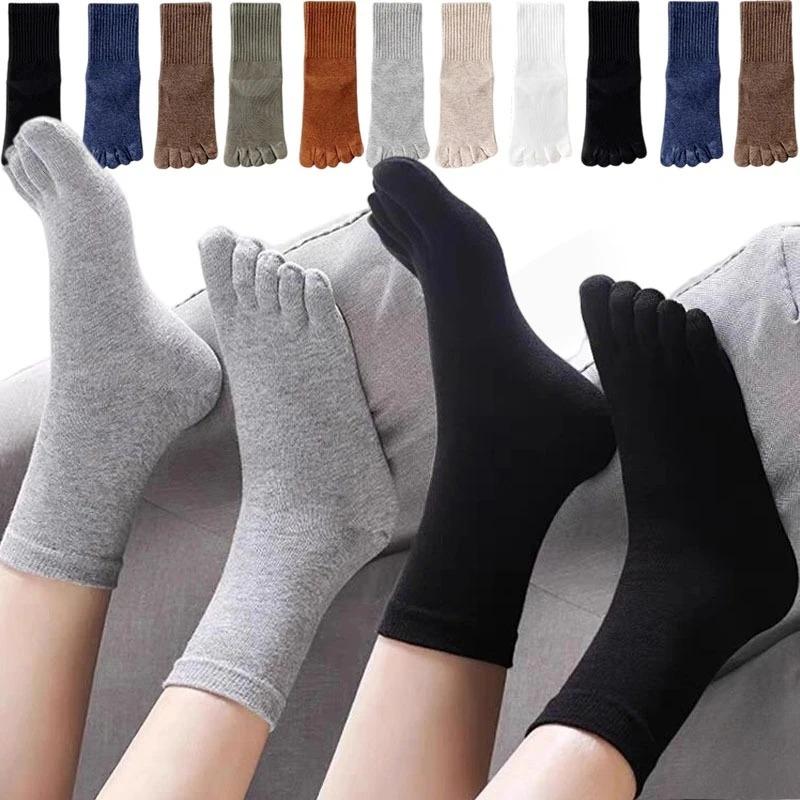 5 Paia Calzini alla Caviglia a Dita Separate per Uomo Donna Calzino Monocolore a Cinque Dita Calzino Sportivo da Corsa in Cotone Assorbente Sudore Calzino a Tubo Medio con Dita Separate