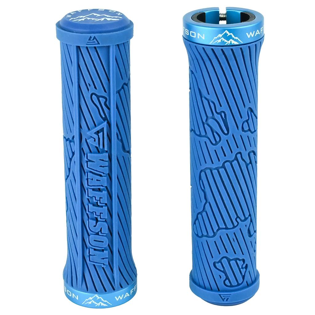 WFS World Map MTB Grips Single Clamp Ergonomic Mountain Bike Handlebar Grips Comfortable Vibration Damping for and Downhill Blue Lock-On – Non-Slip –