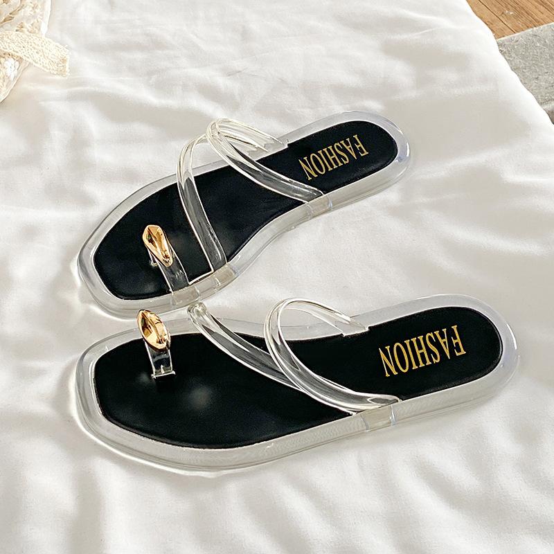 Новые шлепанцы с золотой пряжкой кристальной накладкой на носке крутые женские для лета новые модные универсальные нескользящие кристальные желейные шлепанцы для женщин 36-37 чёрный 1869₽