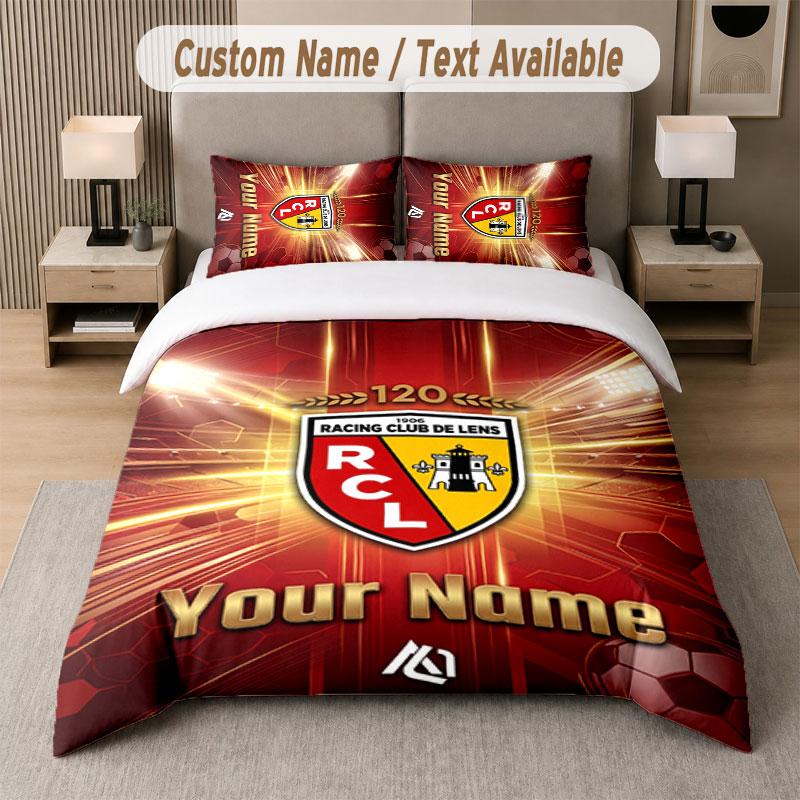 Custom Bedding Set Racing Club De Lens Pattern, Print Name Text 1 Duvet Cover Plus 2 Pillowcases Home Textile