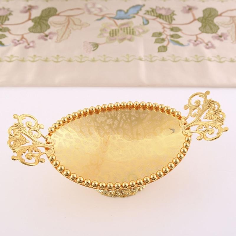 Modern Metal Gold Beads Snacks Tray European Luxury Fruit Dish Serving Bowl For Displaying Treats Living Room Kitchen
