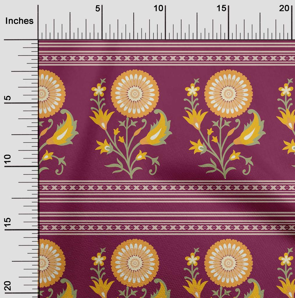 oneOone Cotton Flex Dark Magenta Fabric Maxican Floral Fabric For Sewing Printed Craft Fabric By The Yard 40 Inch