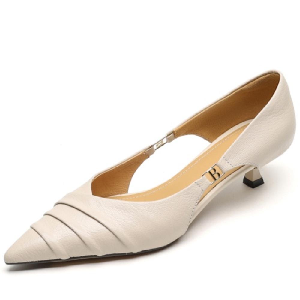 Fashion 2025 New Women's Mid Heels New Style Top Layer Sheepskin Hollow Out Design Leather Shoes Comfortable Soft Rubber Sole