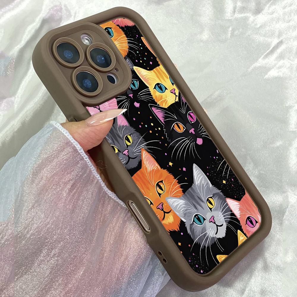 

JT174 Colorful Cats for iPhone 17 16 15 14 Pro Max Samsung S26 S25 Ultra A17 A16 A07 A56 A15 A06 A14 Xiaomi 15T Redmi 15c 14C Note 13 14 Soft TPU Case Redmi 15C 4G/5G(171.6) коричневий