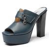 Sexy Daily Women Sandals Square Toe Block High Heels 12cm Platform 4cm Slip On Mules Metal Decoration Big Size 49 50