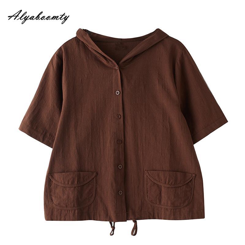Korean Fashion Summer Women Oversized Cardigan Hooded Coffee Purple Cotton Linen Casual Loose Blouse Plus Size Vintage Ladies Thin Coat