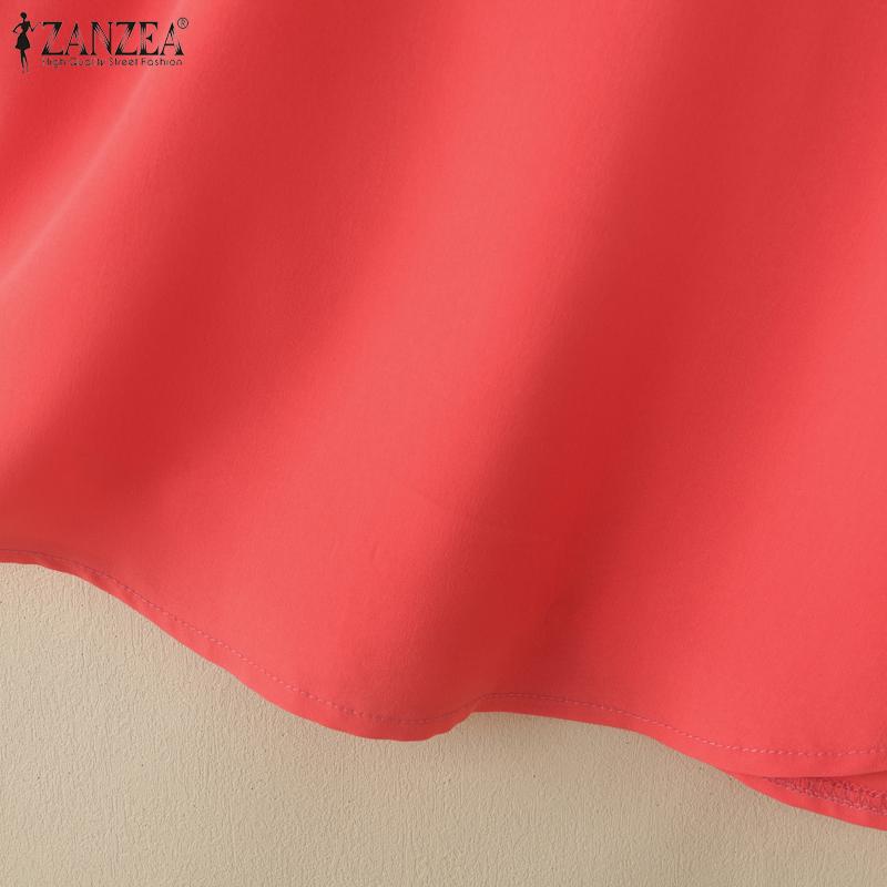 ZANZEA Women Casual Fungus Ruffled Edge Crew Neck 3/4 Sleeve Blouse