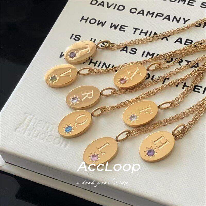 

Your Name Couple Titanium Steel Pendant Colorful Crystals Necklace An Oval Z Gold Necklace