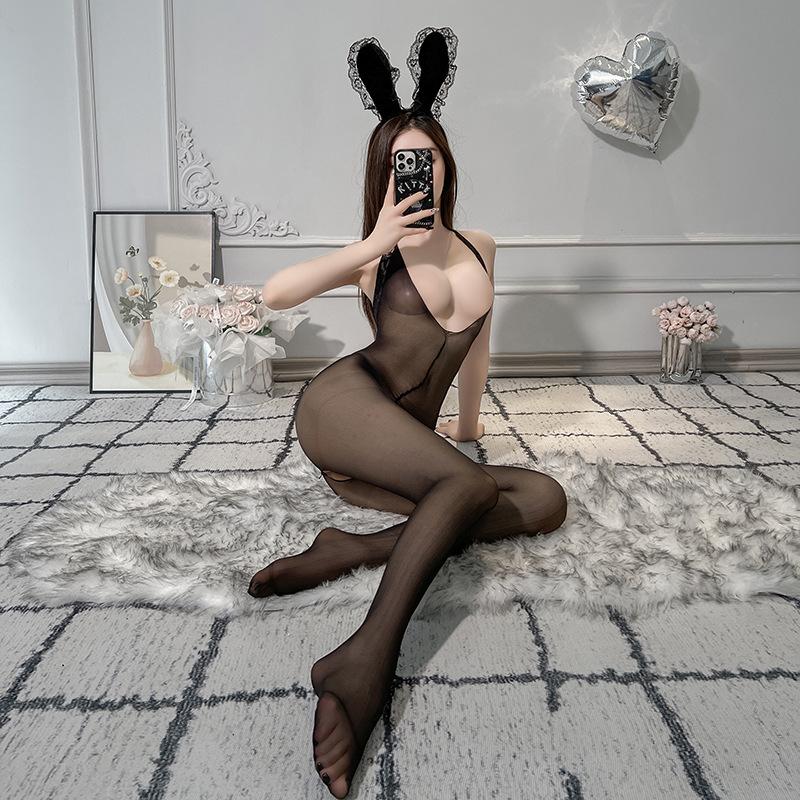 Sex underwear black silk temptation mesh clothes perspective one-piece stockings sexy open gear free sex fun neck one-piece mesh clothes