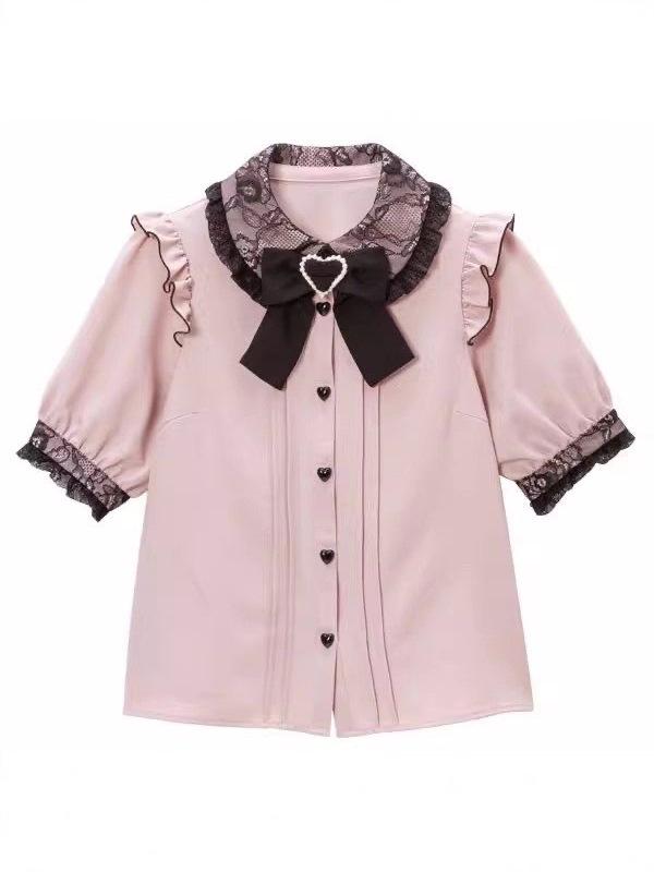 European Cute Japanese Bow Ruffle Long Sleeve Women's Shirt