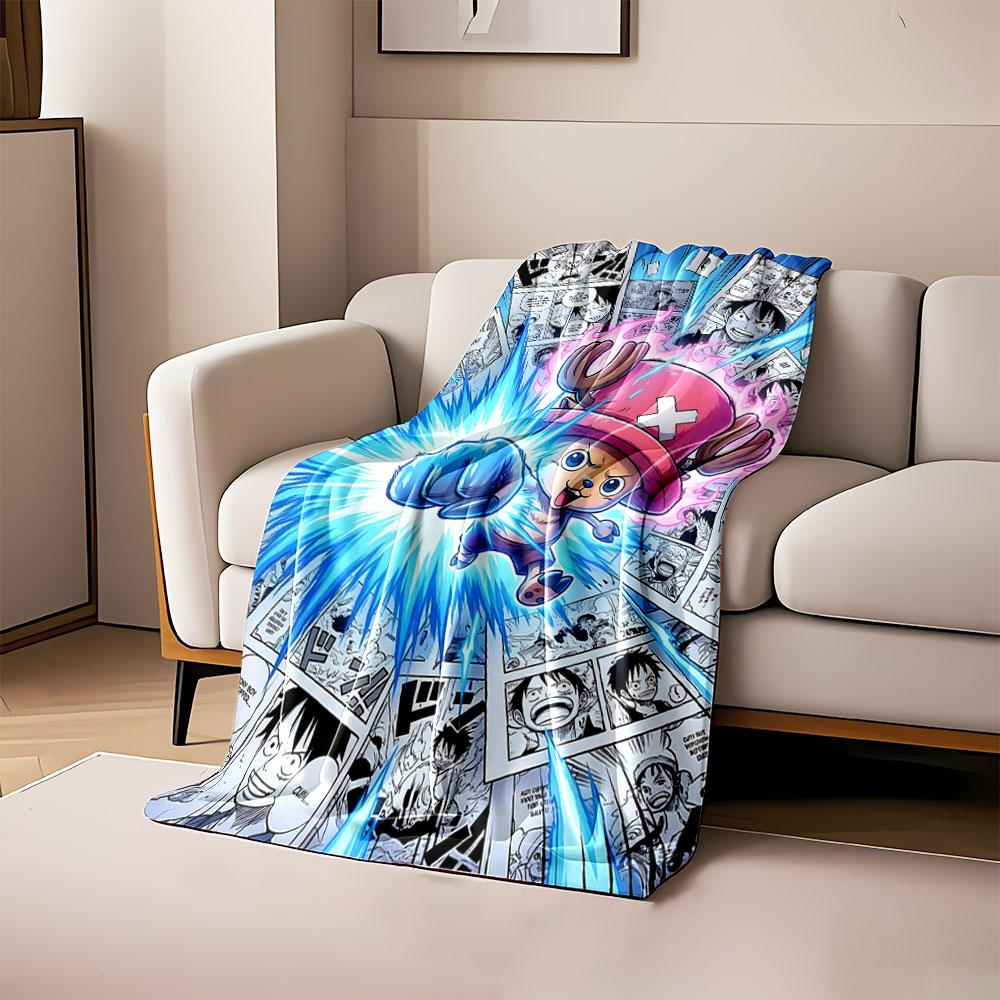 Energetic cartoon character punching amid comic strip collage with blue effects. for all seasons blanket lunch break throw gift 80cm x 120cm