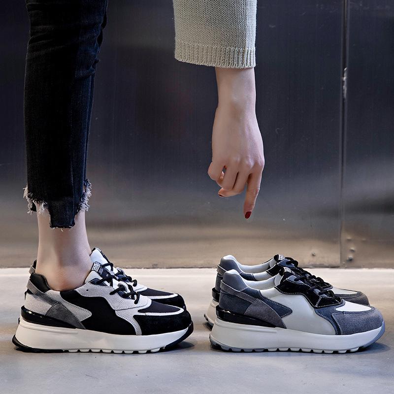 Daddy shoes women's spring 2025 new casual sports single shoes women's platform height increase running breathable leather women's shoes