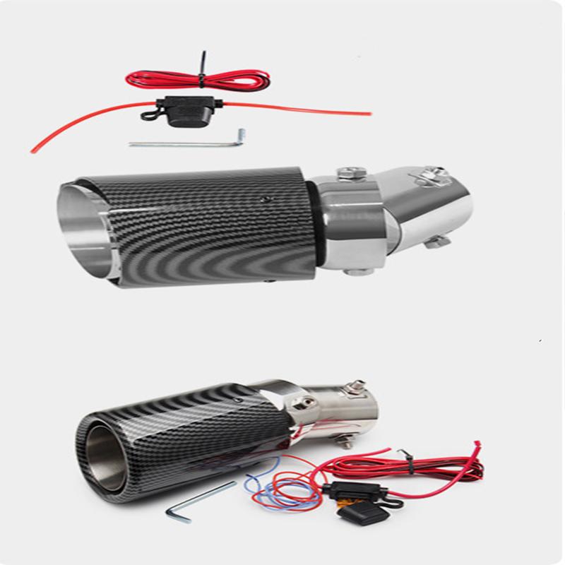 Auto Zubehör 63-65mm Carbonfaser Farbe Auto Auspuff Schalldämpfer Rohrspitze mit LED Licht Schalldämpfer Auspuff Auto Zubehör