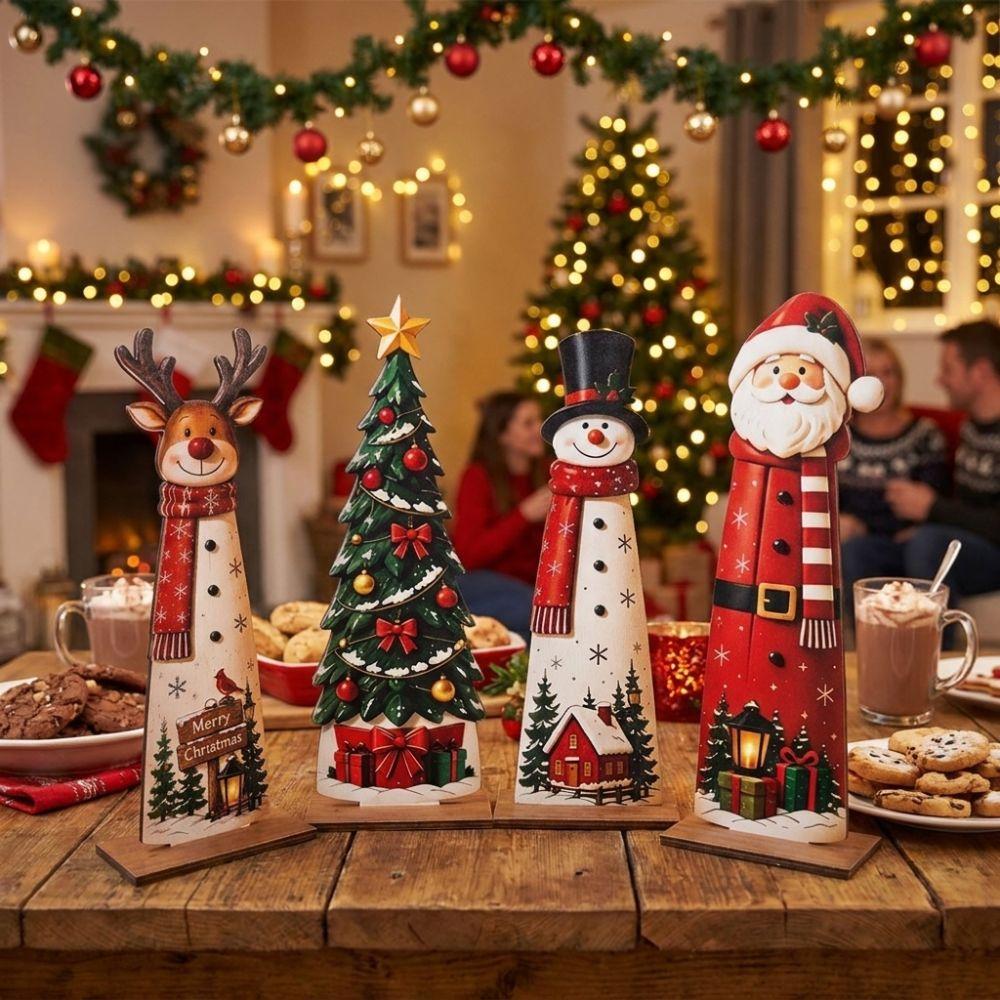 Separate Base Christmas Wooden Figurine Set Vintage Snowman Table Plaques  Window Display