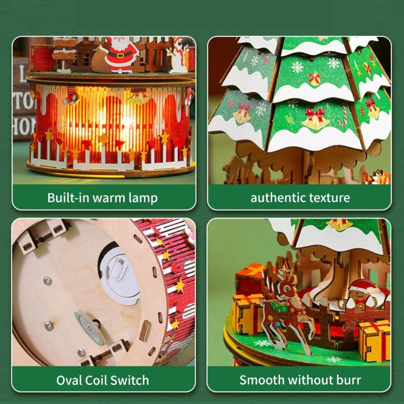 Weihnachtsbaum Spieluhr Modellbaustein Natürliches Bastelwerkzeug Mit Drehendem Musikmechanismus Feiertagsgeschenk Bestseller