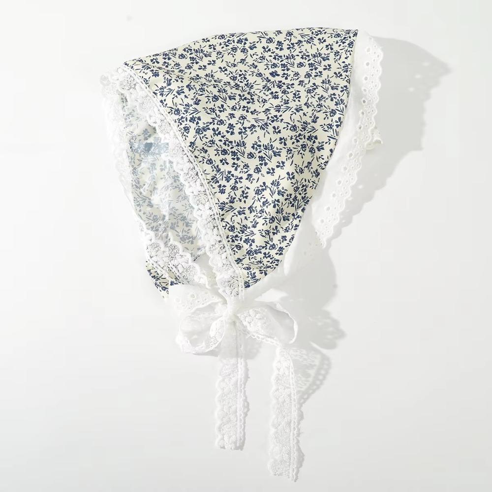Soft Wrap Floral Cotton Head Scarf Elegant Printing Hair Scarf Lace Triangle Scarf Spring