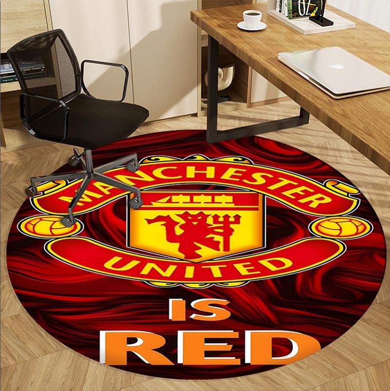 Football United F.C Pattern Round Rug, Indoor/Outdoor Mat, for Picnic, Gameroom, Bedroom, Office, Living Room, Home Decor Carpet, Birthday Gift